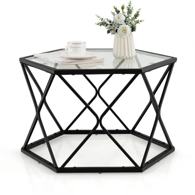 Couchtisch mit Glasplatte, Schwarz Nulima